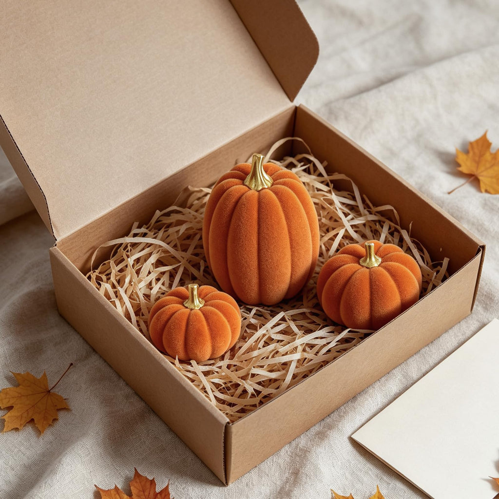 Fall Pumpkin Decor, Fake Flocked Pumpkin Decoration
