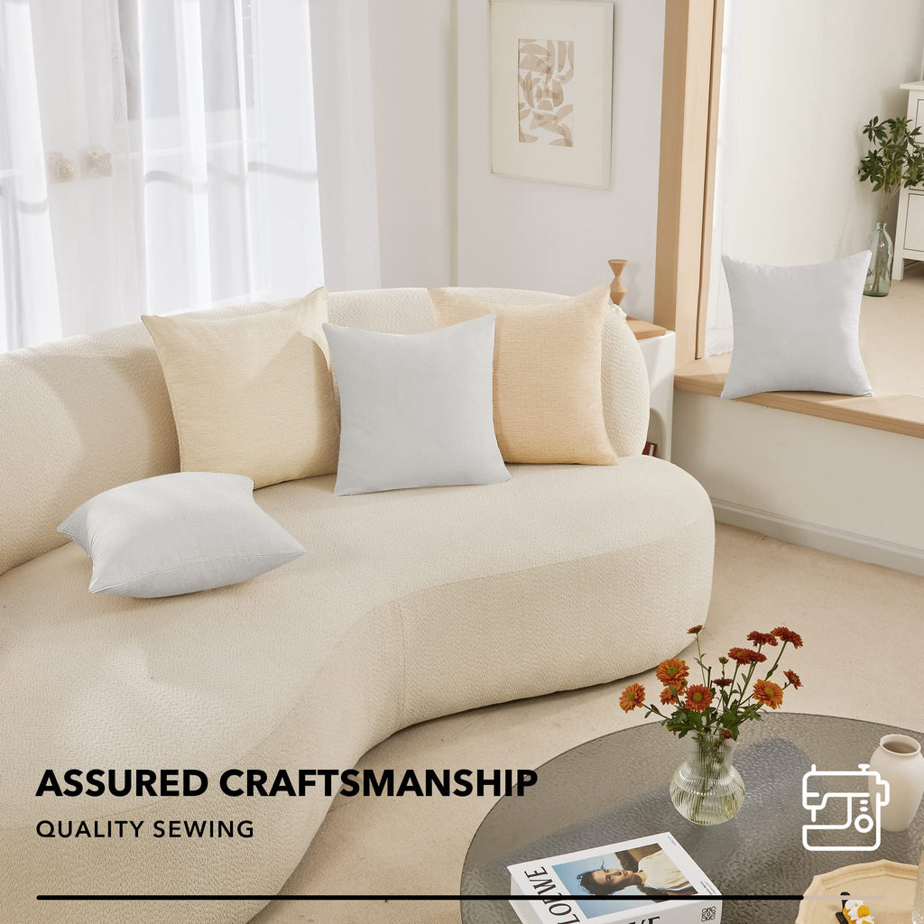 Faux Linen Throw Pillow Covers for Sofa and Couch, Hidden Zipper
