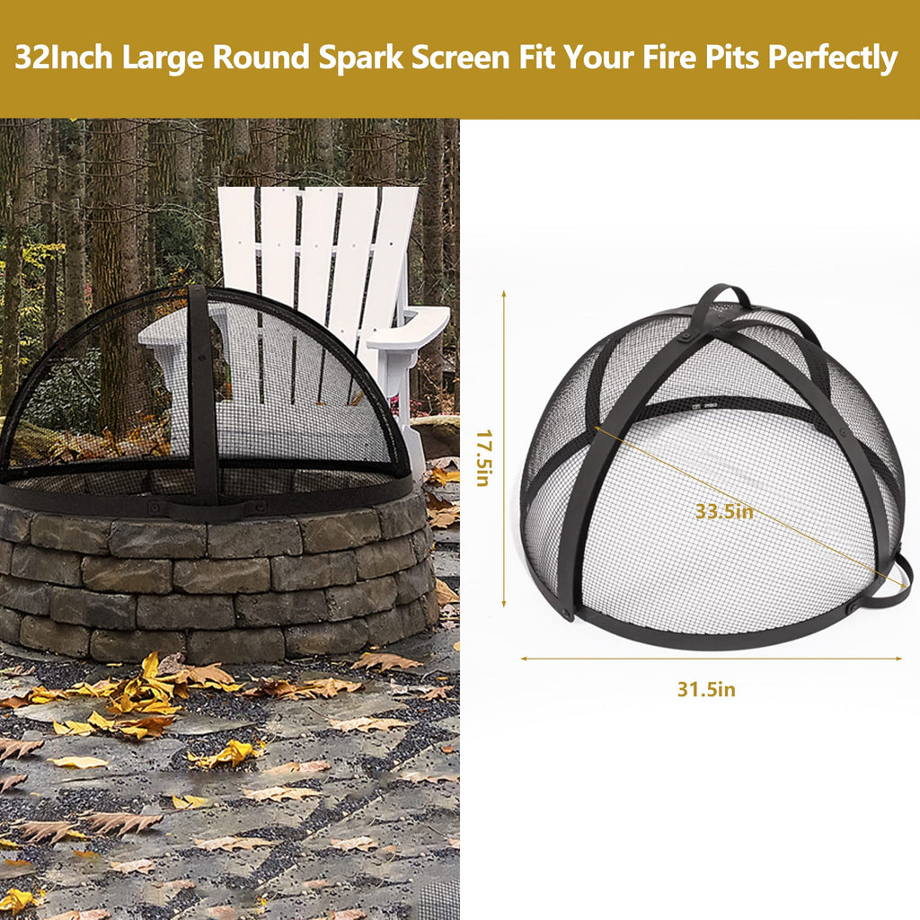 Outdoor Fire Pit Spark Screen Cover, 32" Dia, Easy Access Door, Round