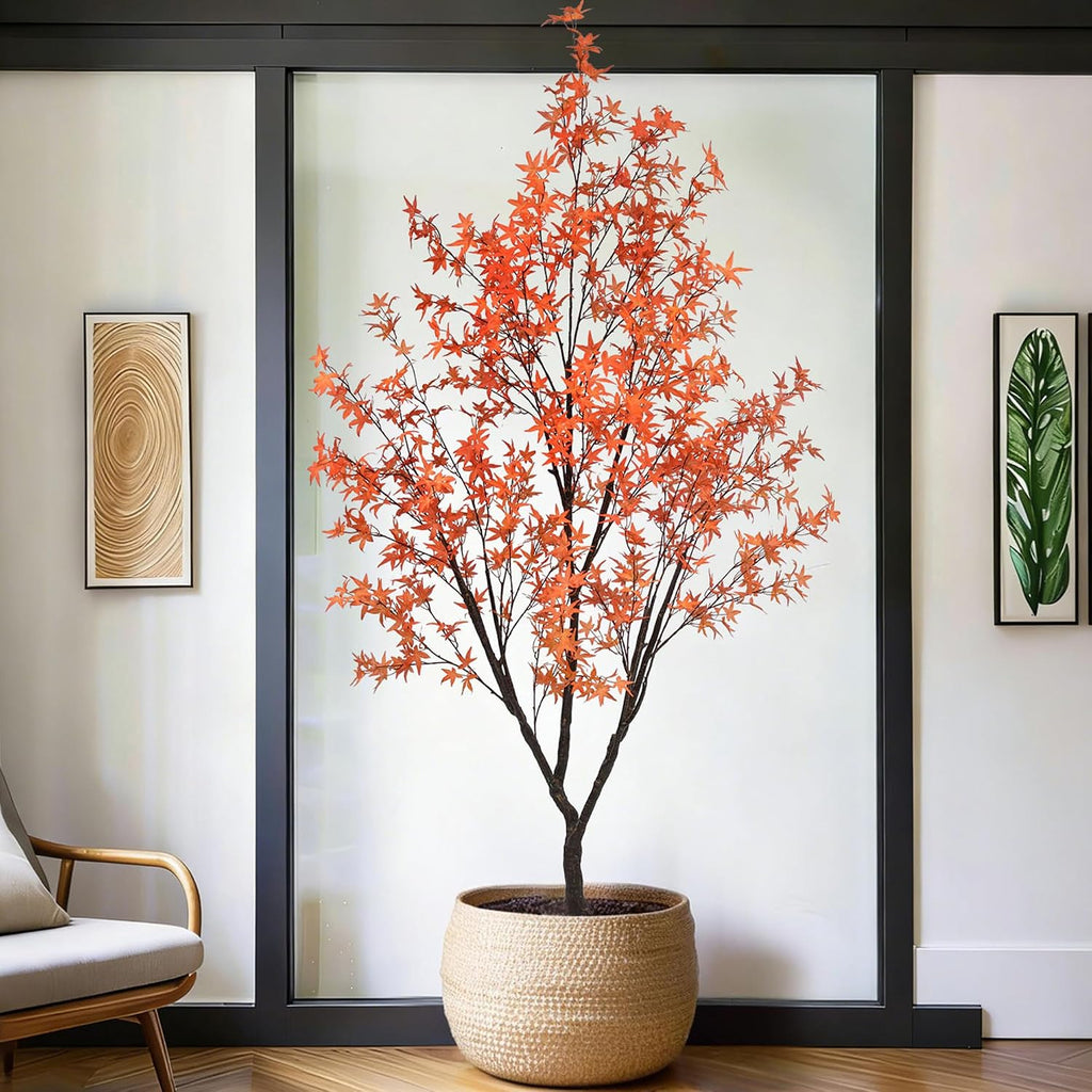 8.5ft Tall Artificial Maple Tree, Faux Maple Plant with Thick Trunk & Realistic Leaves, Potted Fake Tree for Indoor