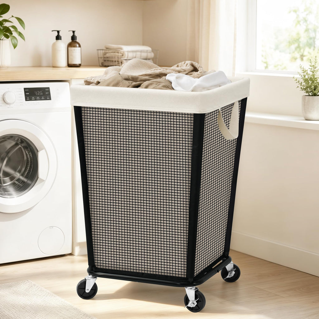 160L Rolling Laundry Hamper with Wheels, Laundry Basket, Beige