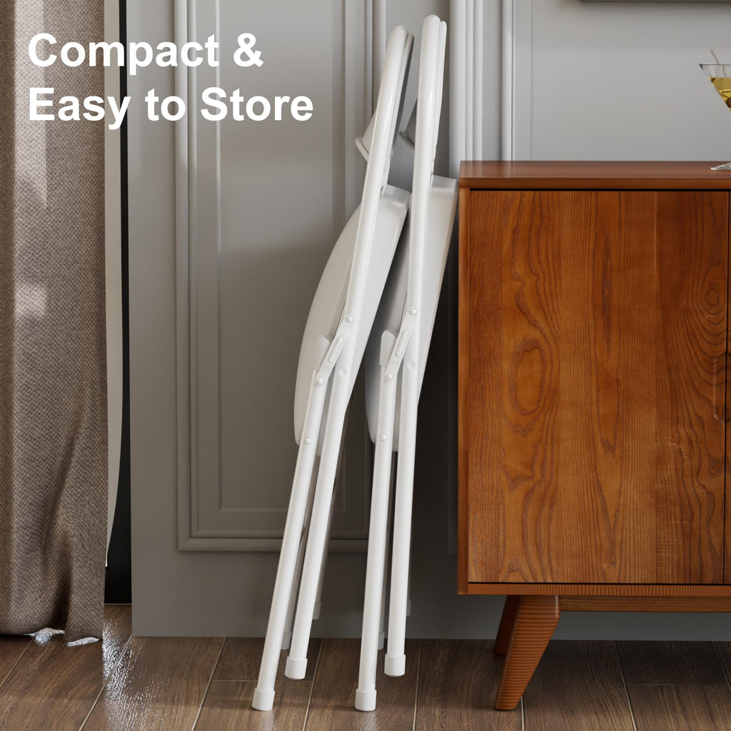 Folding Chairs Set of 2, Faux Leather Padded, White