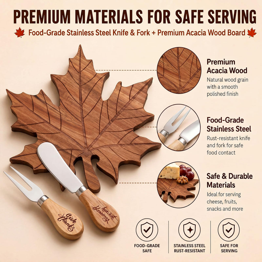 6 Sets Fall Maple Leaf Mini Charcuterie Board Gift, 8.3 x 7.5 in
