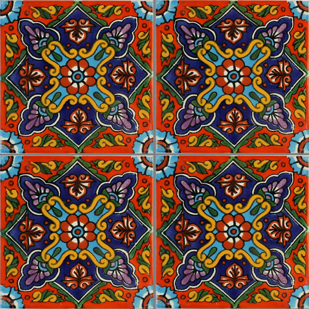 6x6 4 pcs Taretan Talavera Mexican Tile, Multicolor