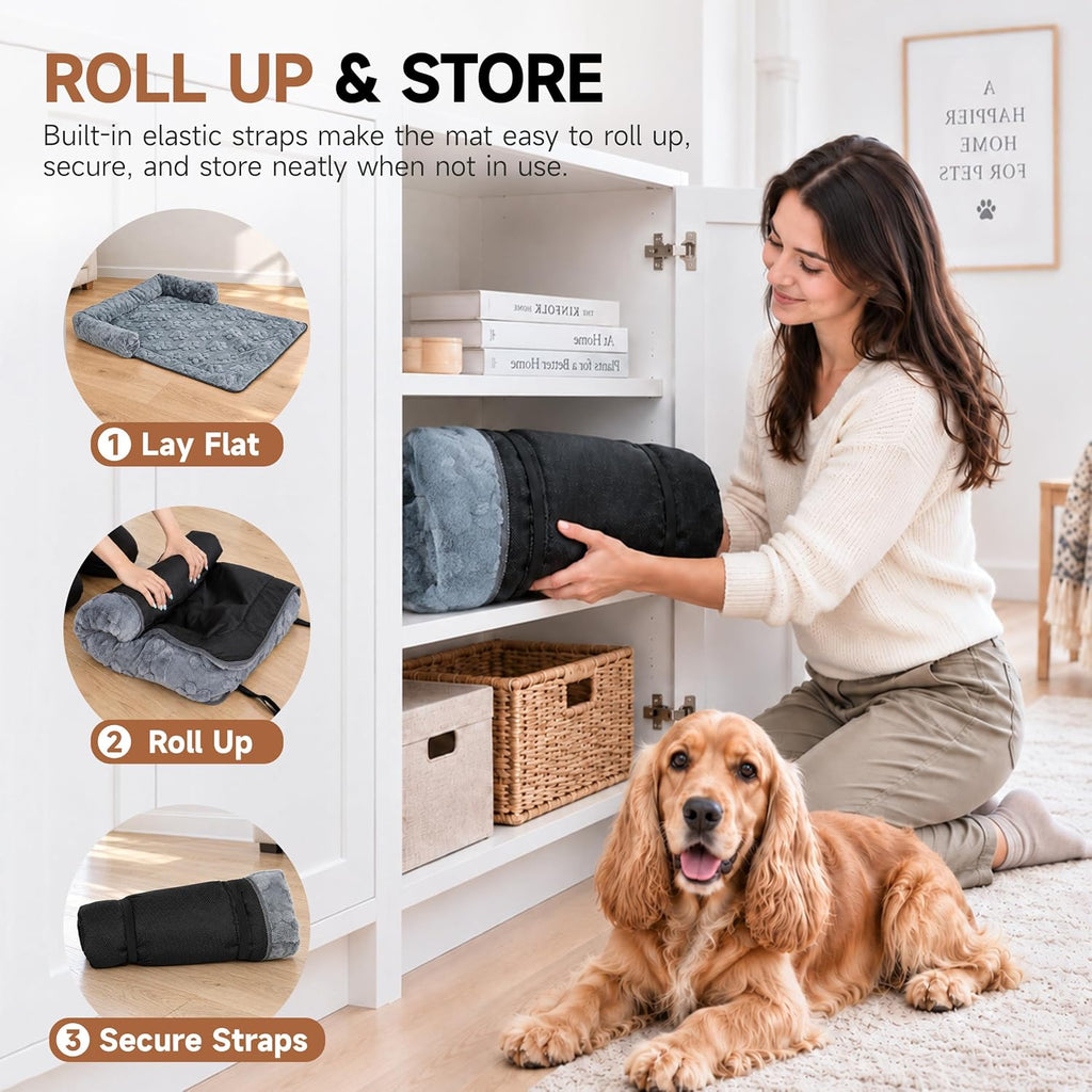 Dog Couch Bed for Small & Medium Dogs, Washable Sofa Mat with Bolsters