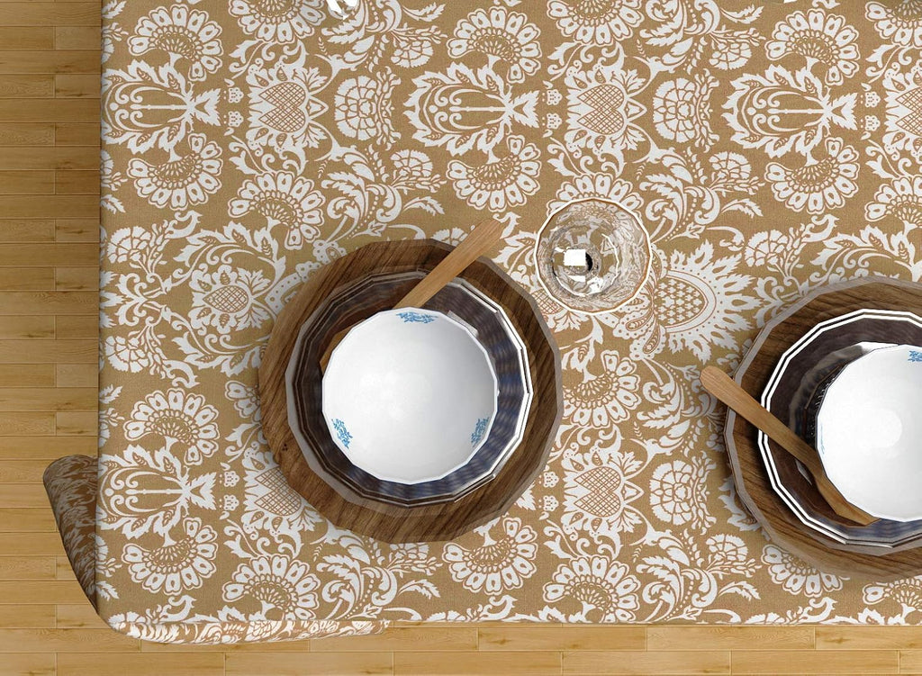 Table Cloth, Country Blue Chambray, 100% Cotton Hemstitch Border Embroidery Rectangular Table Cover, Size 52x70 Inch