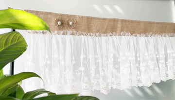 Lace Burlap Valance White Flower Ruffles Lace Curtains Shabby Chic Window Treatment Rustic Wedding Garland Arch