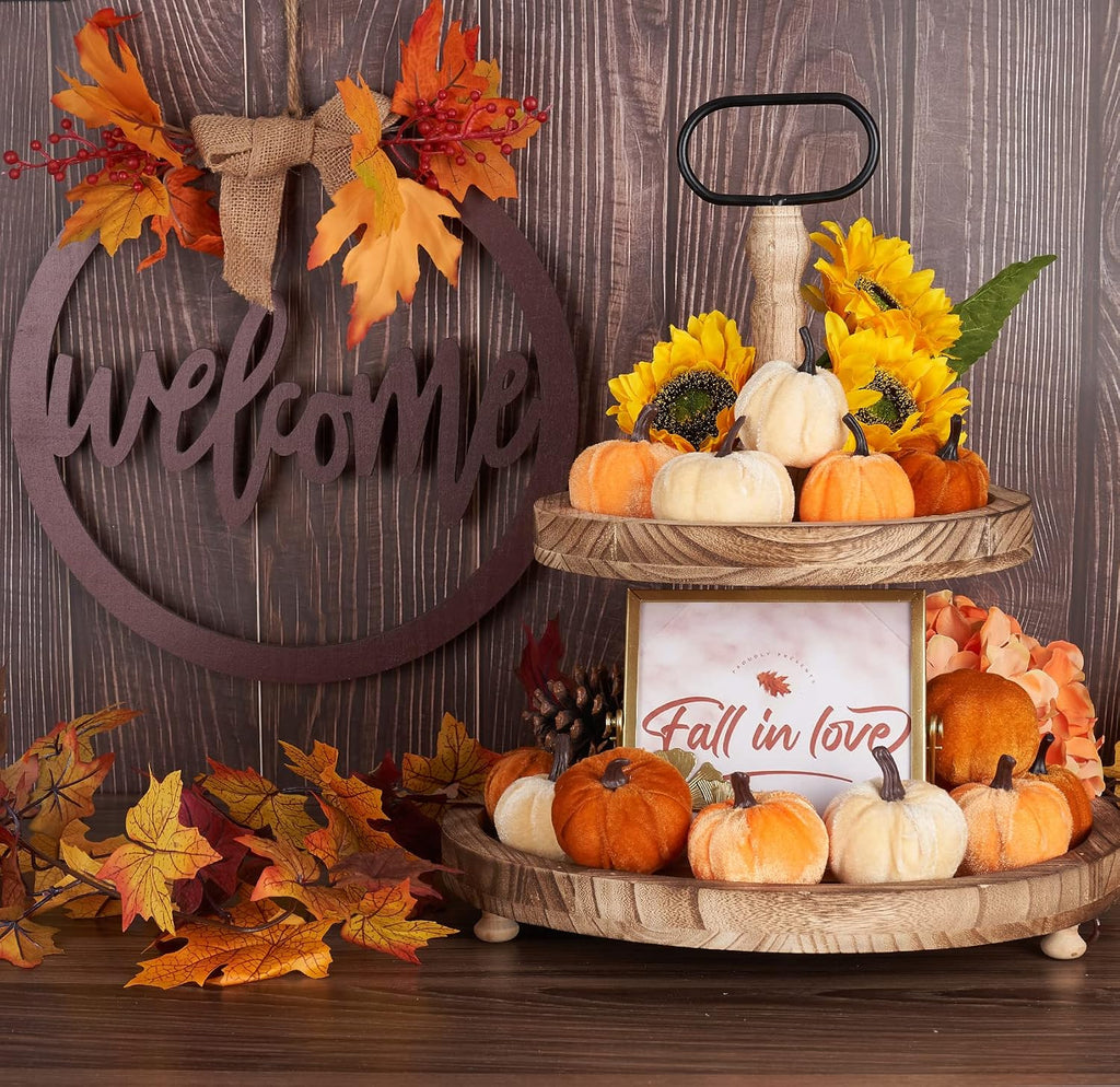 Pumpkin Decor Artificial Velvet Fall Thanksgiving Decoration - Set of 12
