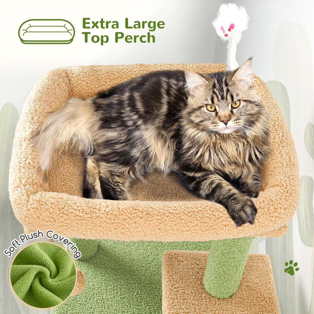 Cactus Cat Tree Tower for Indoor Cats Large Adult, Green