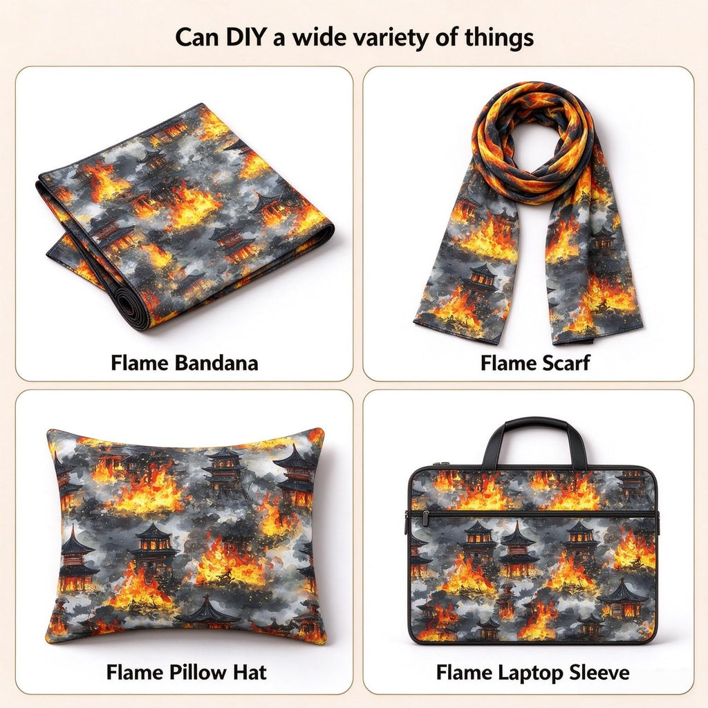 Fiery Flame Fabric by The Yard, Realistic Flames Soft Polyester Fabric, Modern Fashion No Stretch Fabrics Sewing