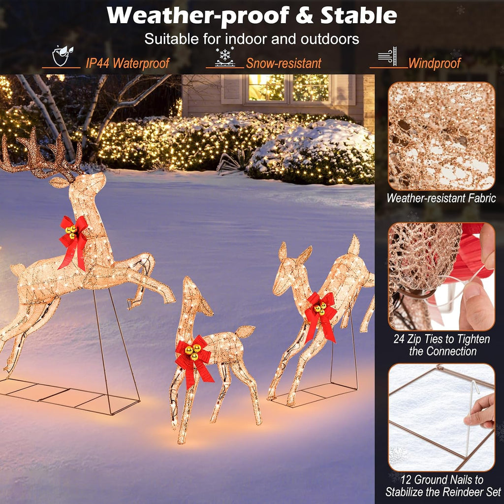 3 Pieces Lighted Christmas Reindeer, Holiday Reindeer Family Set