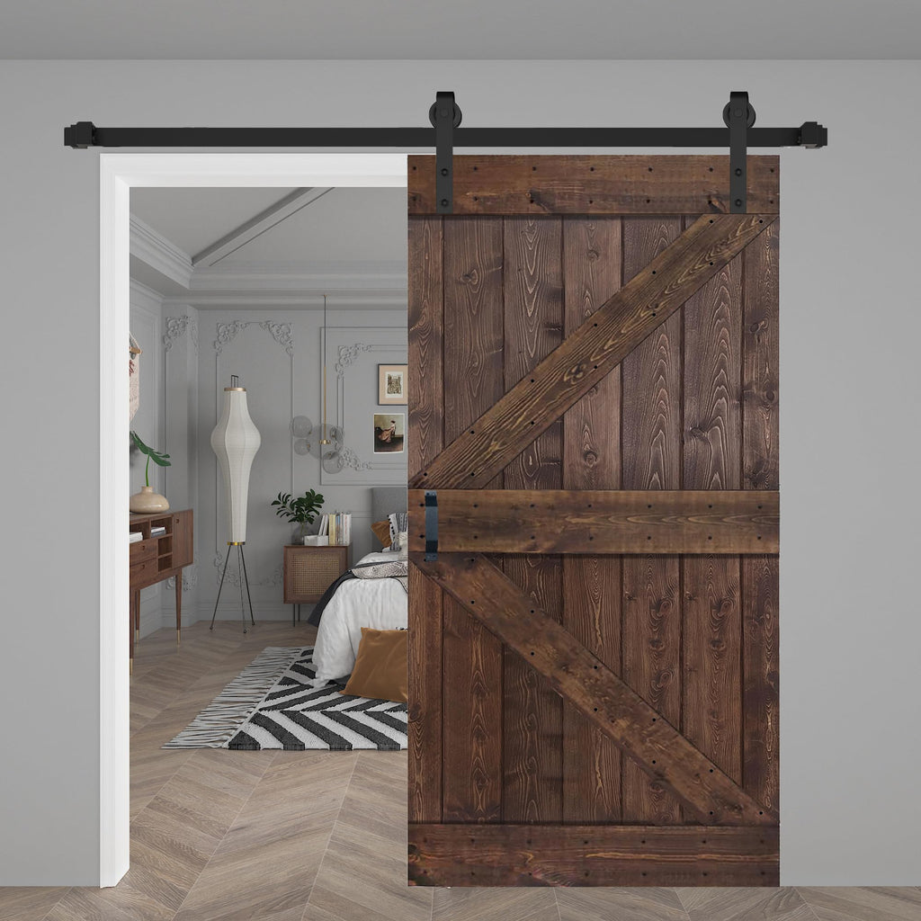 K Series 42in x 84in Kona Coffee Finished Solid Wood Barn Door with Hardware Track - Assembly Needed