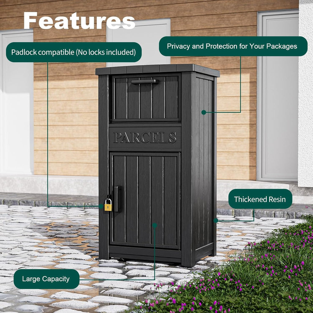 Package Delivery Box Box with Lockable Secure, Waterproof and Anti-Theft Storage (Black)
