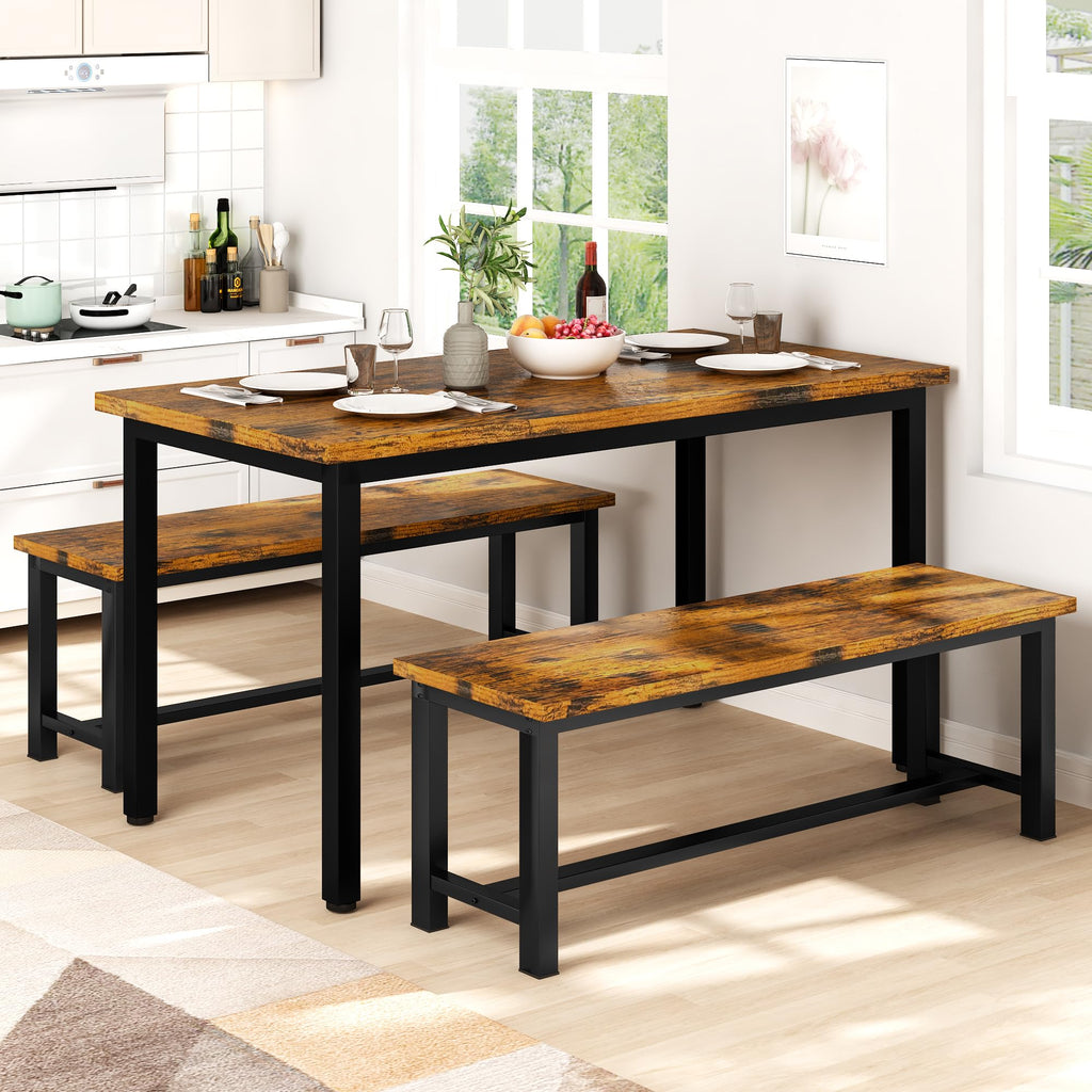 Dining Benches, 39 Inch Kitchen Bench, Pair of 2, Industrial Entryway Benchs Dining Room Bench with Metal Legs