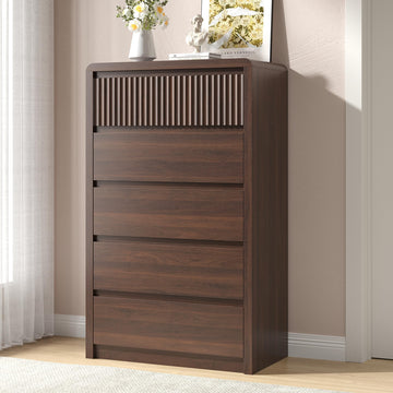 Fluted 5 Drawer Dresser, 48" Tall Modern Dresser & Chest of Drawers with Curved Profile Design, Wood Mid Century