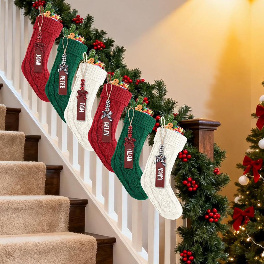 LumaBria18Inch Cable Knitted , Personalized Hanging Stockings, and Family Home Decor in Red, White, Green - Set of 6