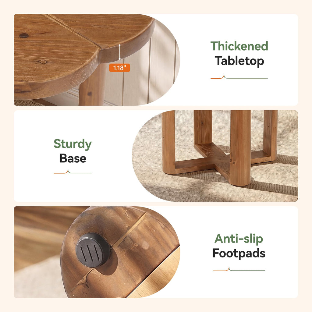 31.5-Inch Solid Wood Round Dining Table for 2-4, Small Farmhouse Kitchen Table with Carved Petal Pattern, Wooden