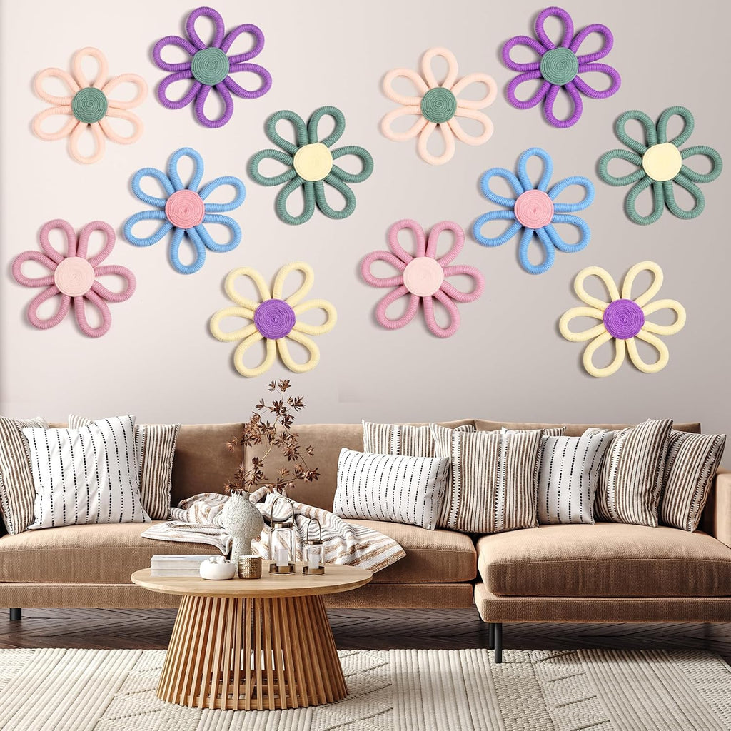 6 Pcs Boho Nursery Decor Flower Daisy Wall Art 6 Inch Woven Macrame Wall Hanging Bohemian Flower Decor Daisy Nursery