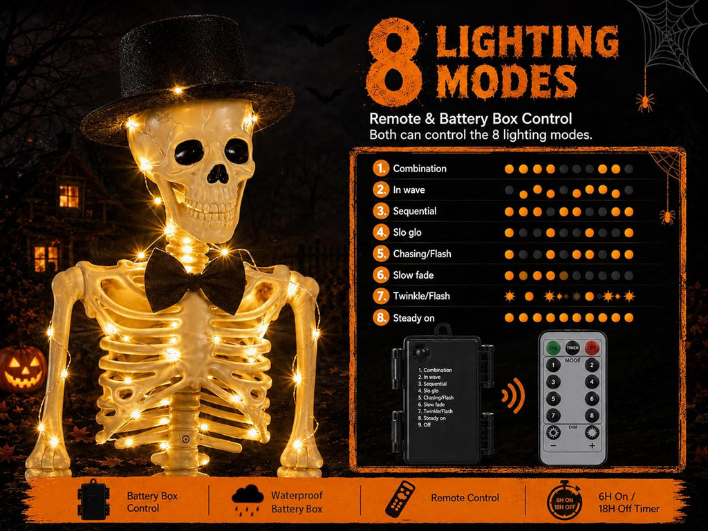 36-Inch 3-Piece Lighted Human & Dog Skeleton Halloween Decor - Set of 3