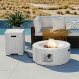 2-Piece Outdoor Propane Fire Pit Table Set w Tank Table, 28" Terrazzo Round Fire Table (Certified, 40,000 BTU) w 16" Tank Cover Side Table 20lb