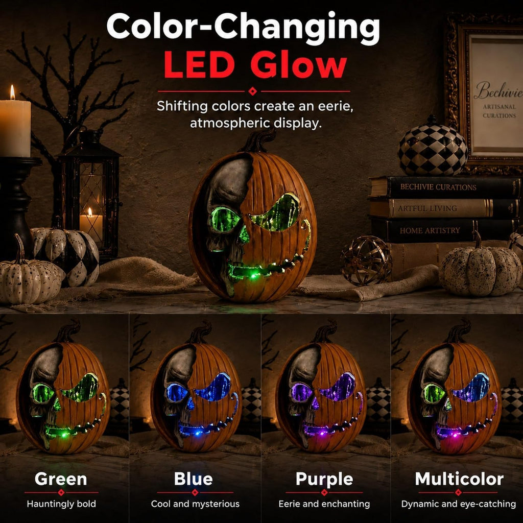 Light Up Jack O Lantern, Pumpkin Skull Halloween Home Decorations