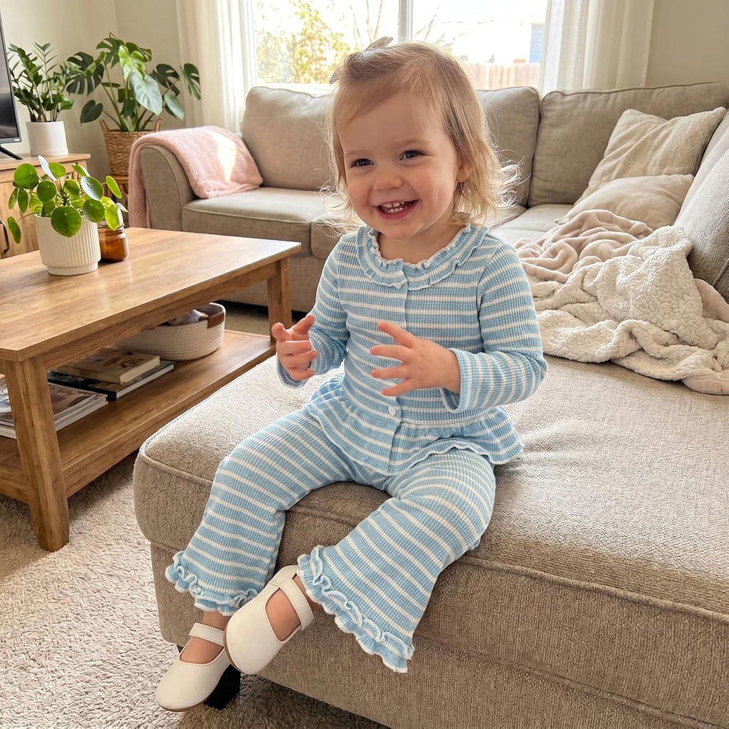 Toddler Baby Girl Fall Outfit Ruffles Shirt Flared Pants Set