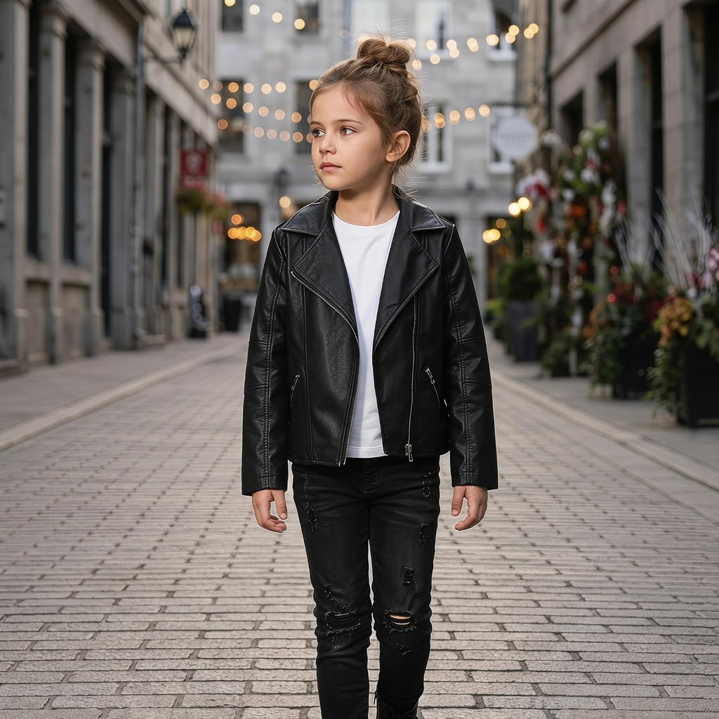 Boys' & Girls' Faux Leather Motorcycle Bomber Jacket