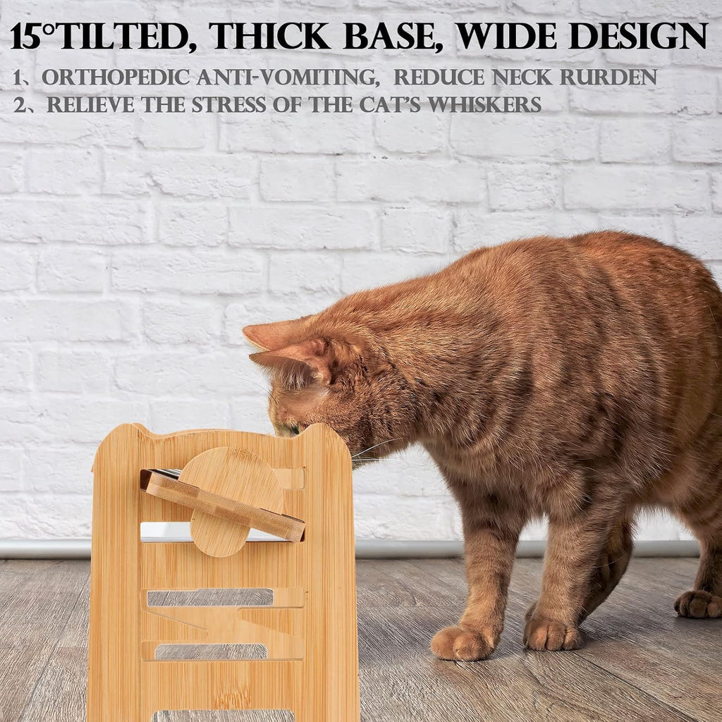 2 Set Elevated Dog Cat Bowls, 15 Tilted Raised Pet Bowl for Puppy and Cats Adjustable Dog Food Feeding Dishes Wood