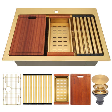 31 Inch Gold Drop- Sink, 16 Gauge Workstation Sink