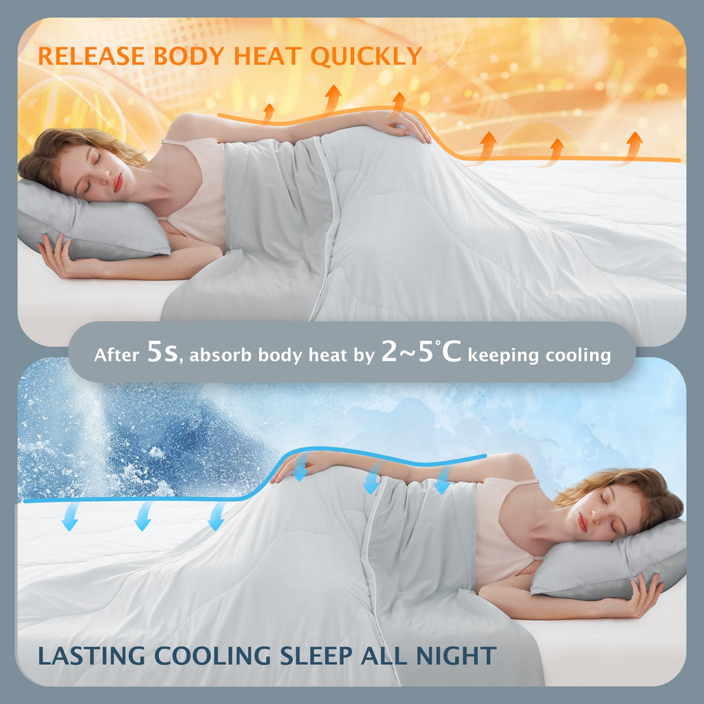 Cooling Comforter Queen Size Cool Blanket for Hot Sleepers (Grey)