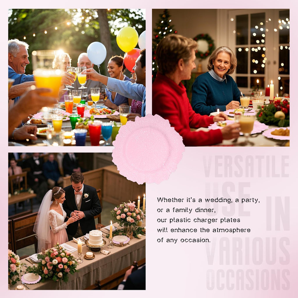 Pink Charger Plates Bulk 10Pcs - 13" Elegant Pink Chargers for Dinner Plates, Wedding & Event Decorative Charger