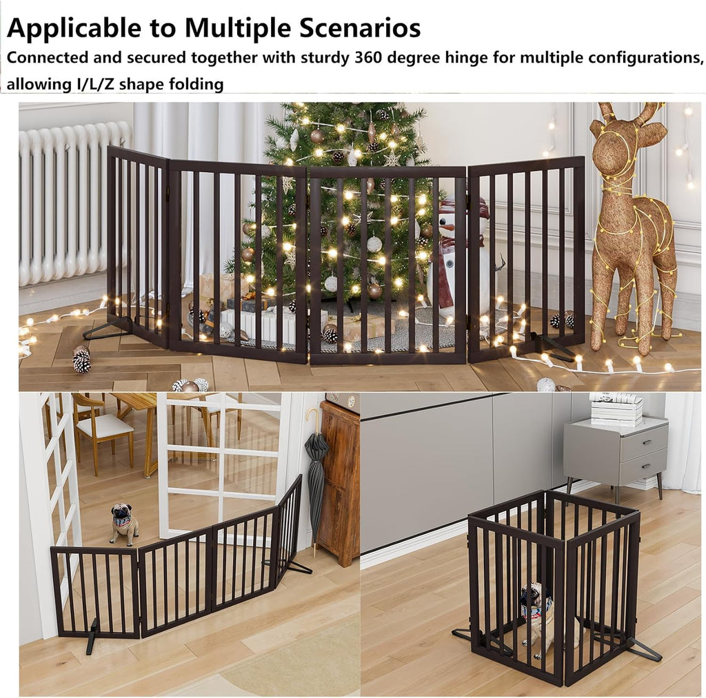 Wooden Dog Gate Freestanding Foldable 4 Panel Pet Gates Extra Wide Dog Gates for Indoor Doorways Stairs 24in Height