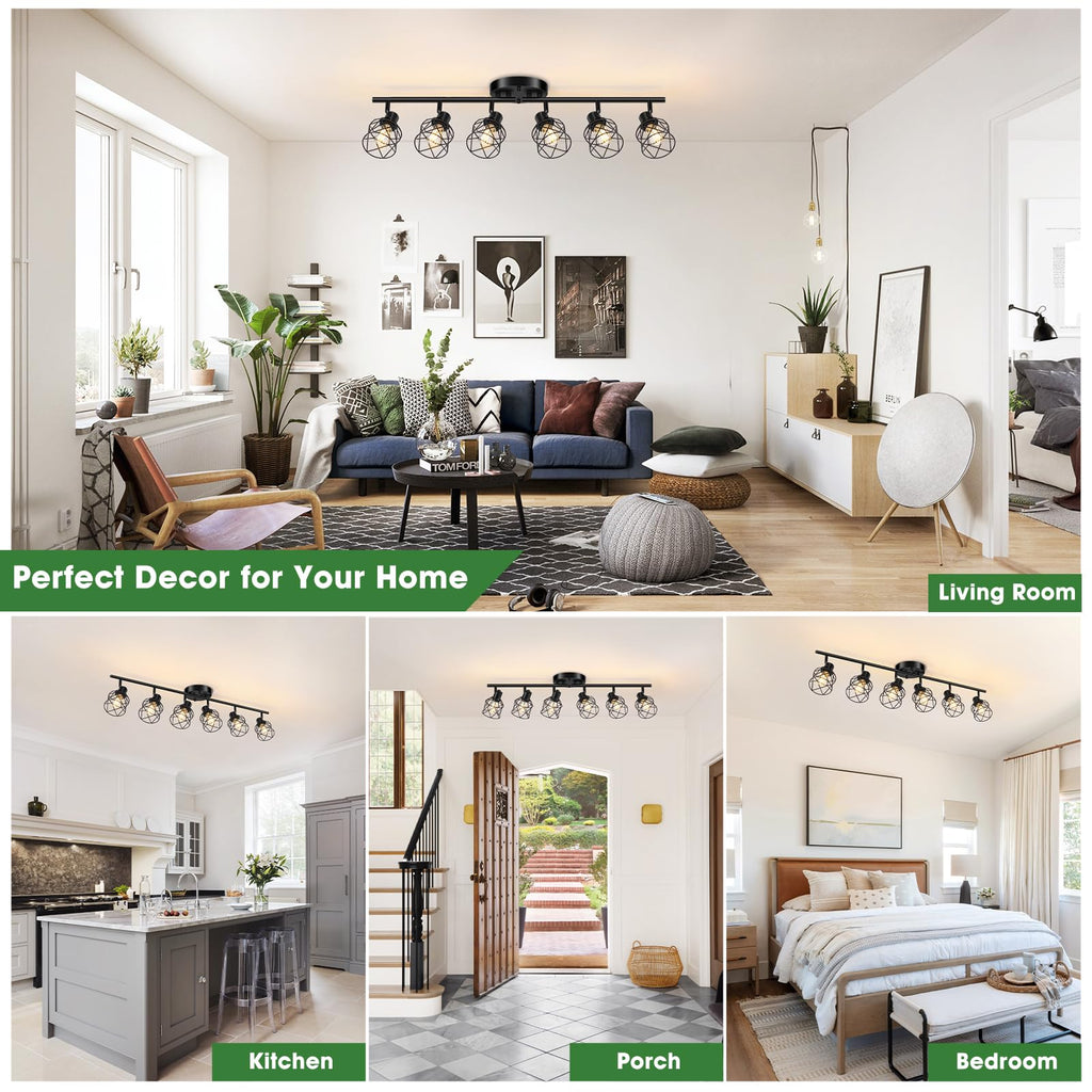 Black Semi Flush Mount Ceiling Light, Multi-Directional Ceiling Light Fixtures, Rotatable Kitchen Track