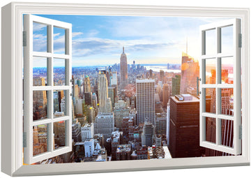 Canvas Print Wall Window View of New York Cityscape Nature Cities Photography Realism Rustic Scenic Colorful Ultra