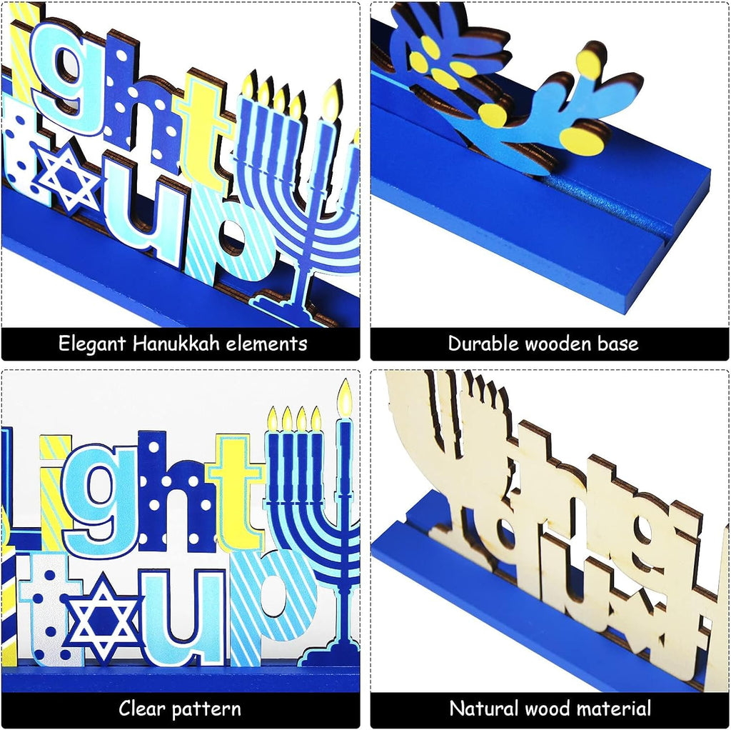 Hanukkah Party Decorations Wooden Chanukah Party Supplies Hanukkah Centerpieces Table Decorations Holiday - Set of 4