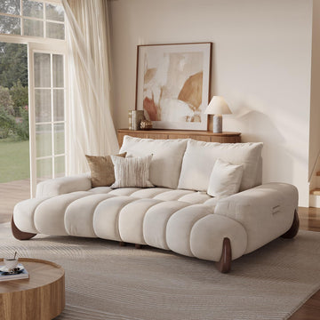 Arlo 85.2'' Large Curved Velvet Loveseat, 2 Seater, Beige