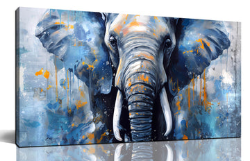 Elephant Wall Art for Lving room, Animal Canvas Wall Decor, Blue Picture Print Arwork, Size 20x40 Inches