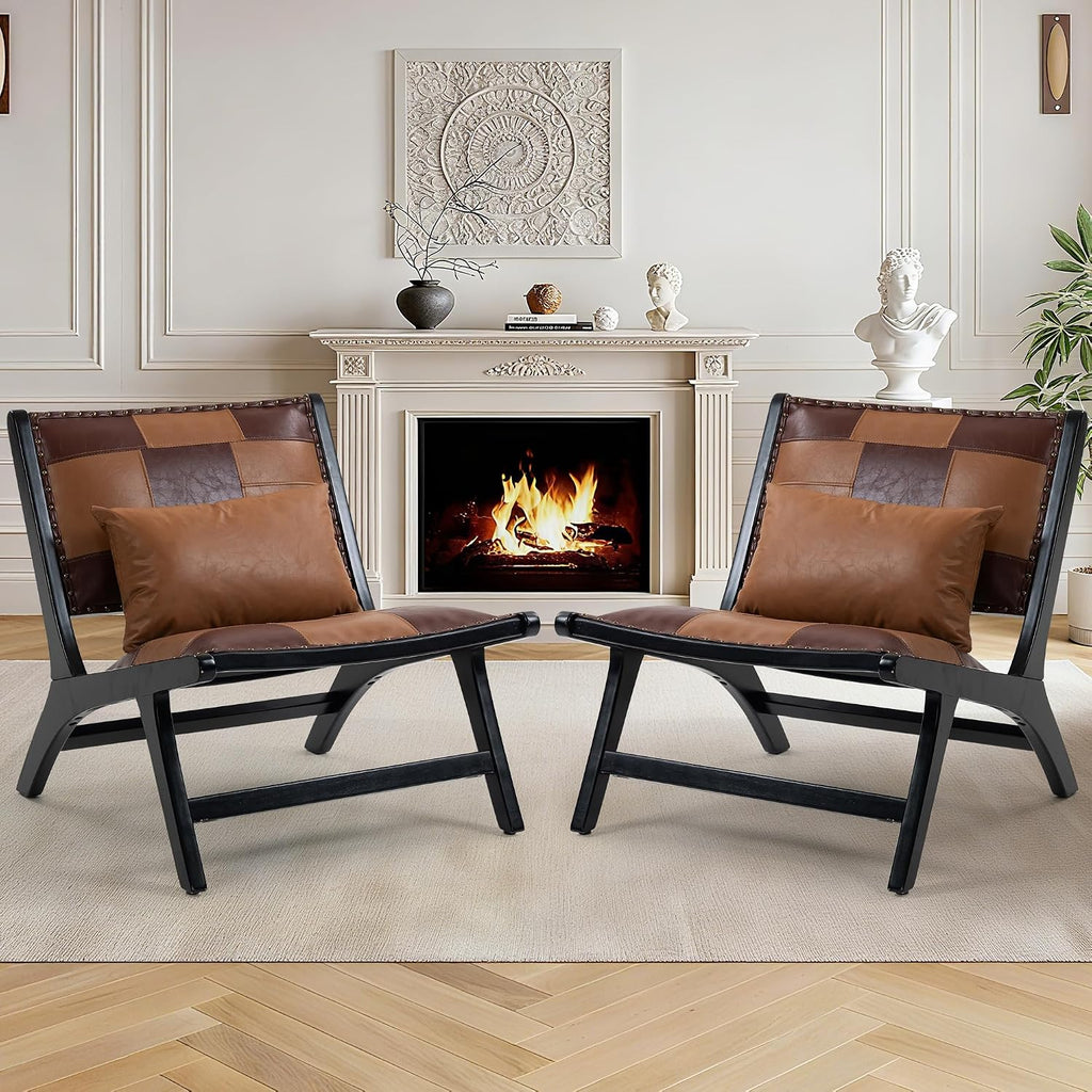 Accent Chair, Modern Comfy Genuine Leather Armless Accent Chairs