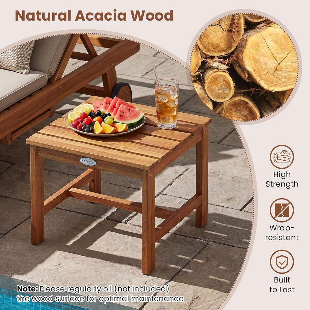 Adirondack Chair Set of 2 with Side Table (3 pcs,Natural) | Outdoor Patio Chairs, Solid Acacia Wood Fire Pit Seating