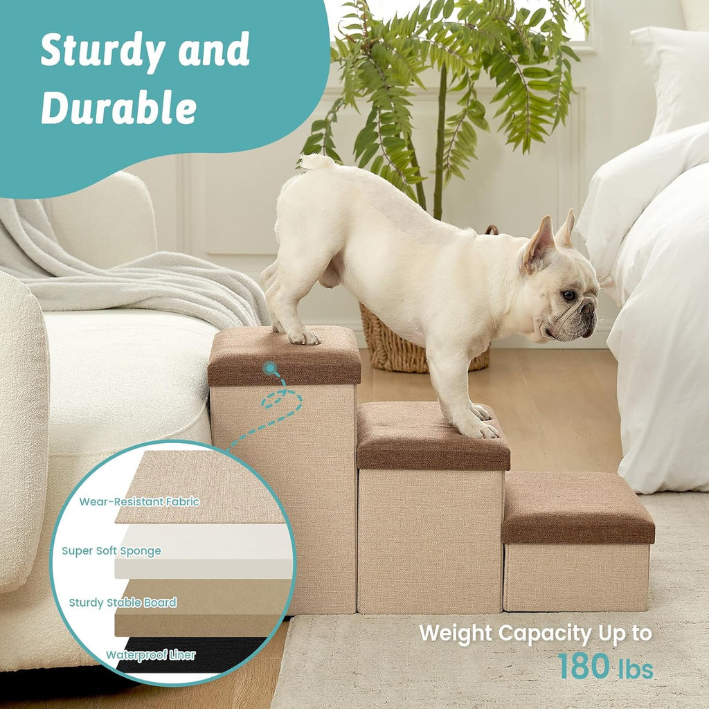 Dog Stairs with Storage, 22" H Wider Dog Steps, 4-Step