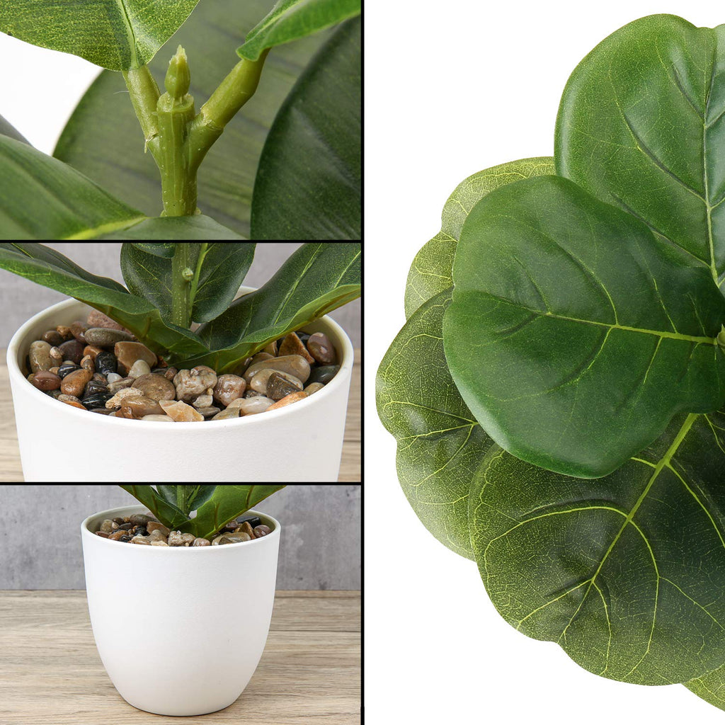 18 Inch Artificial Plants Realistic Fake Fiddle Leaf Fig Plant Faux Ficus Lyrata Plant Potted Fake Plant in White Pot