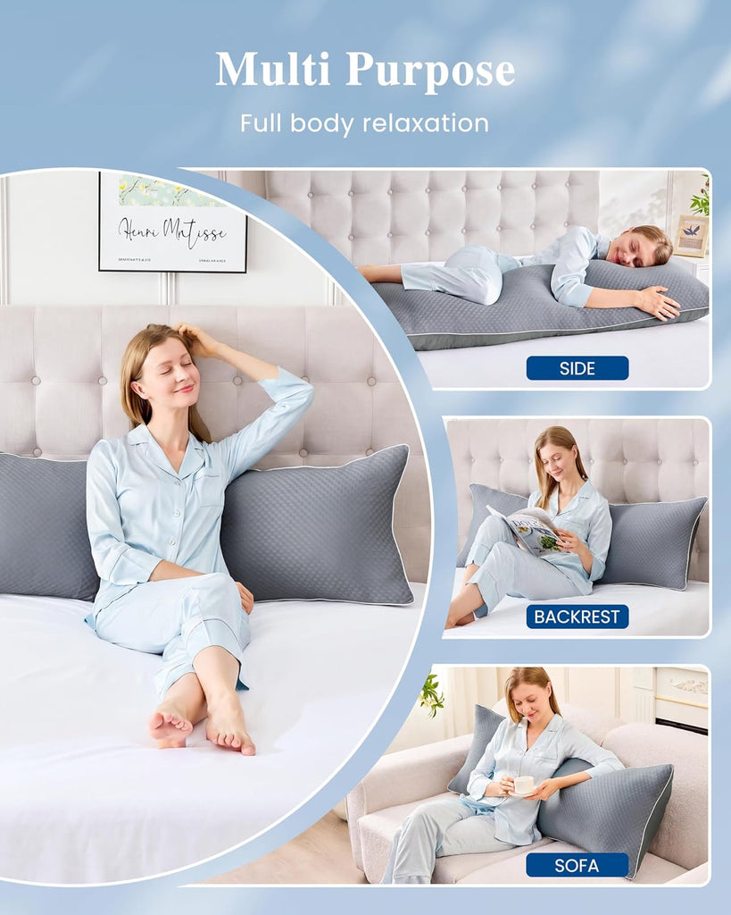Cooling Body Pillow for Adults- Pillow Insert with Shredded Blue Memory Foam, Soft Support for Side Sleepper
