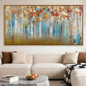 Birch Tree Canvas Wall Art Landscape Yellow Picture Wall Decor Large Bedroom Wall Decor Above Bed Artwork for Walls