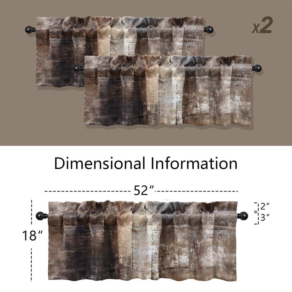 Dark Brown Valances for Windows, 2 Pack, 52x18 Inch, Blackout