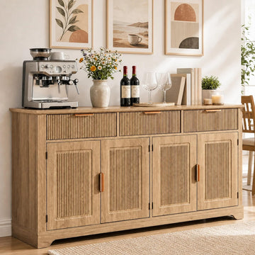 59" Fluted Buffet Cabinet with Storage Natural Oak
