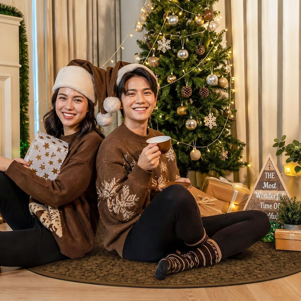 48'' Christmas Tree Skirt Rug Embossing Xmas Tree Skirt, Brown
