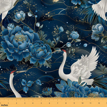 Japanese Cranes Fabric by The Yard Soft 2 Yards
