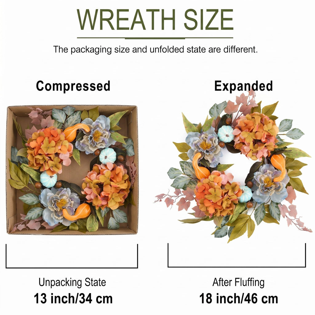 DecorbyHannah 18'' Fall Wreath for Front Door with Lights & Peony Hydrangea