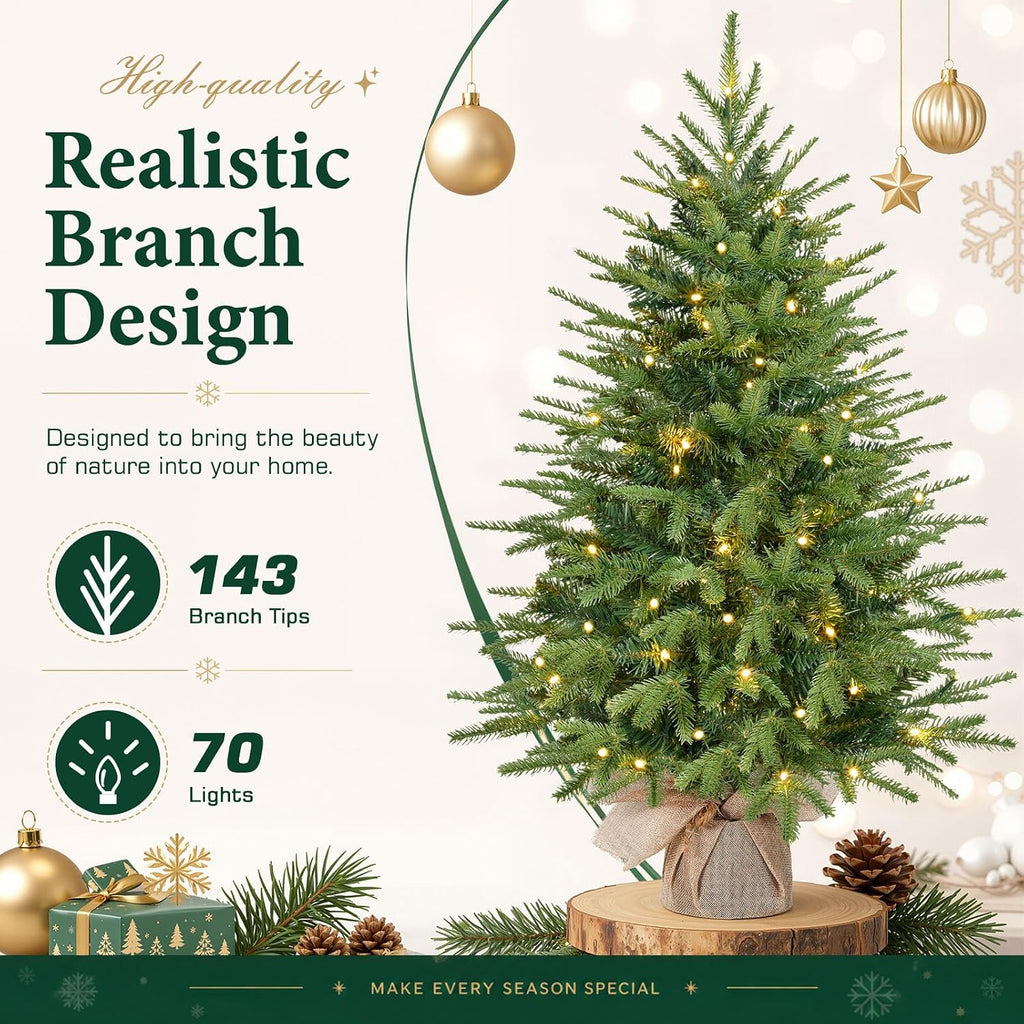 3ft Prelit Artificial Mini Christmas Tree for Tabletop Desk Decor