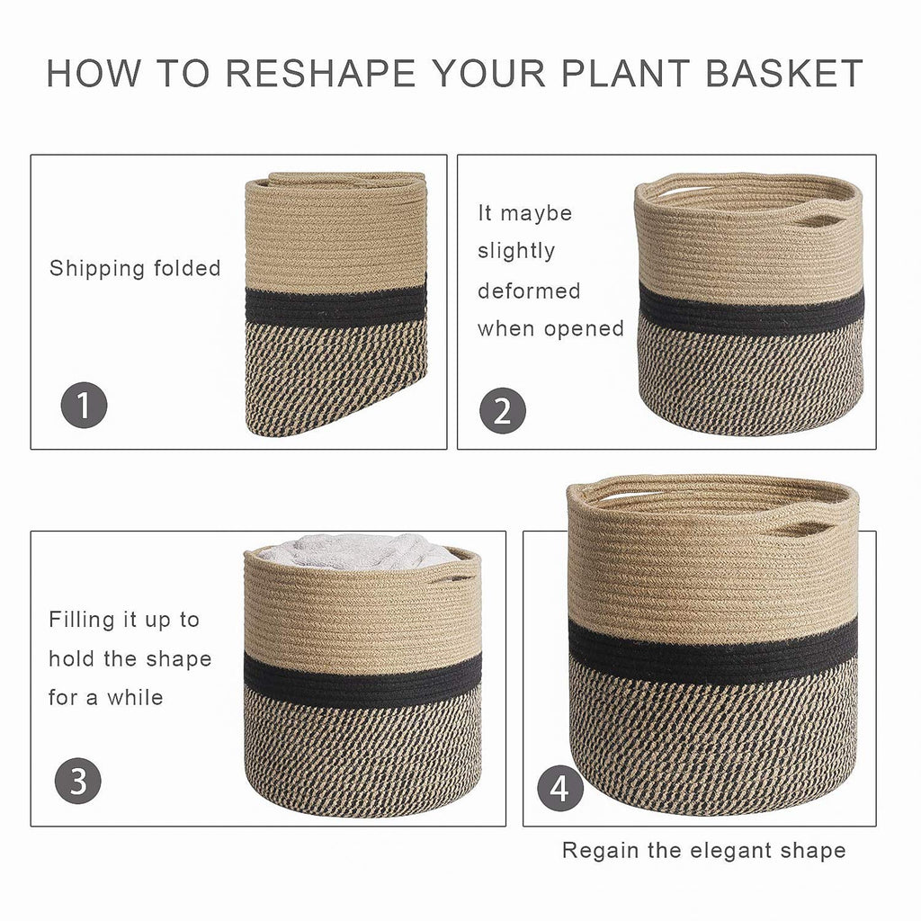 Large Jute Plant Basket, Planter for Indoor Plants, Black and Jute